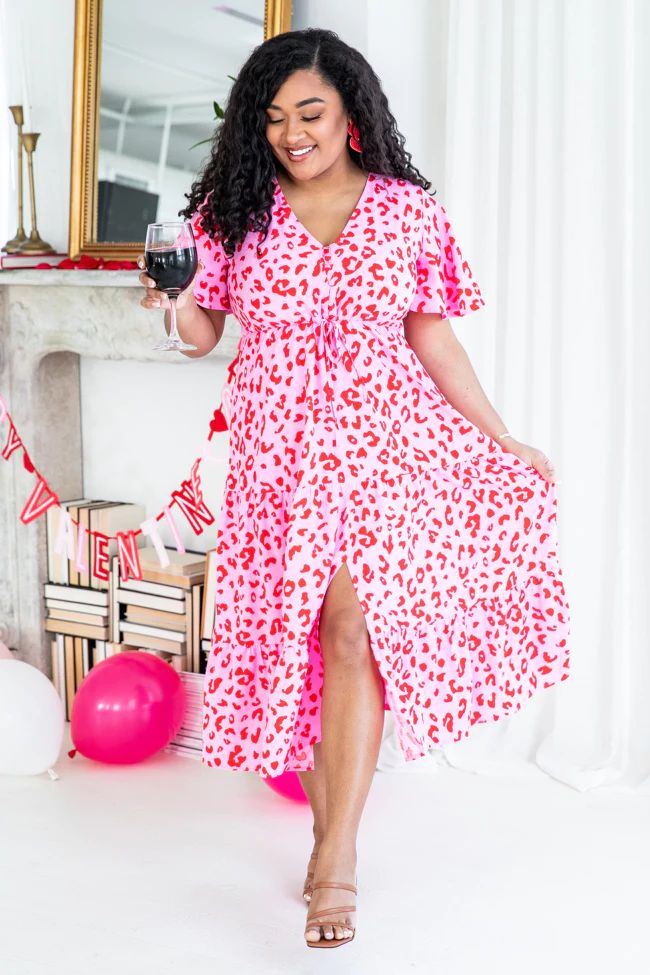 My Happy Ending Pink Leopard Print Midi Dress | Pink Lily
