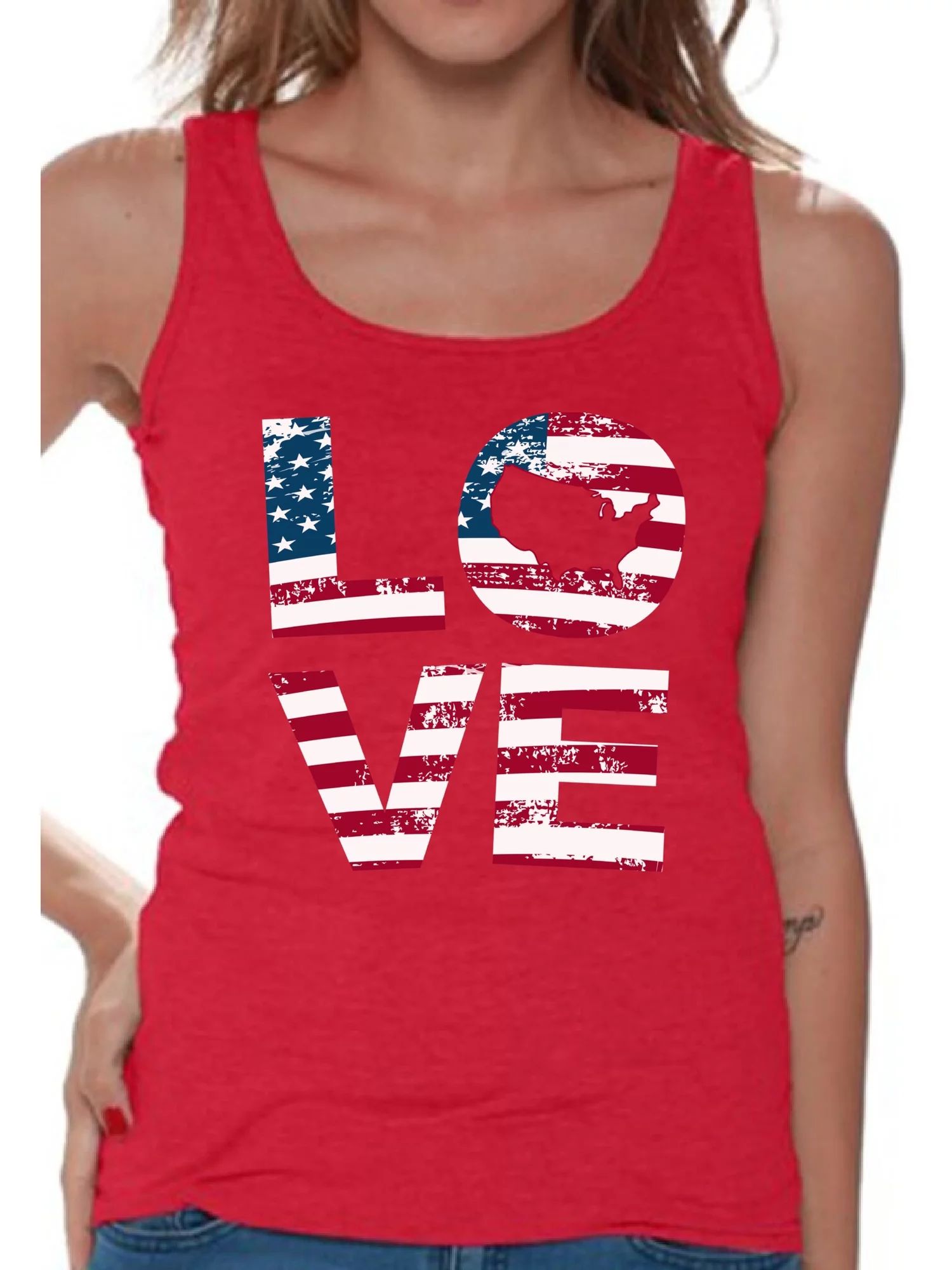 Awkward Styles American Flag Love Women Tank Top Red White and Blue 4th of July Women Shirt Proud... | Walmart (US)
