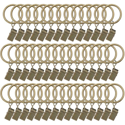 44 Pack Metal Curtain Rings with Clips, Drapery Clips with Rings, Curtain Hangers Clips, Drapes Rings 1 inch Interior Diameter,Bronze | Amazon (US)