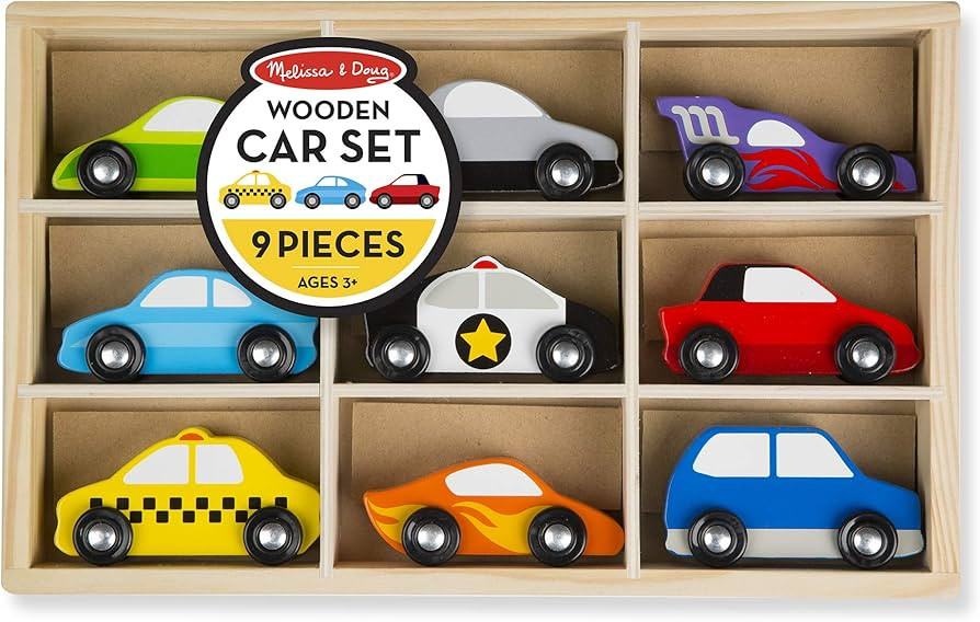 Melissa & Doug Wooden Cars Vehicle Set in Wooden Tray - Toys For Toddlers And Kids Ages 3+ | Amazon (US)