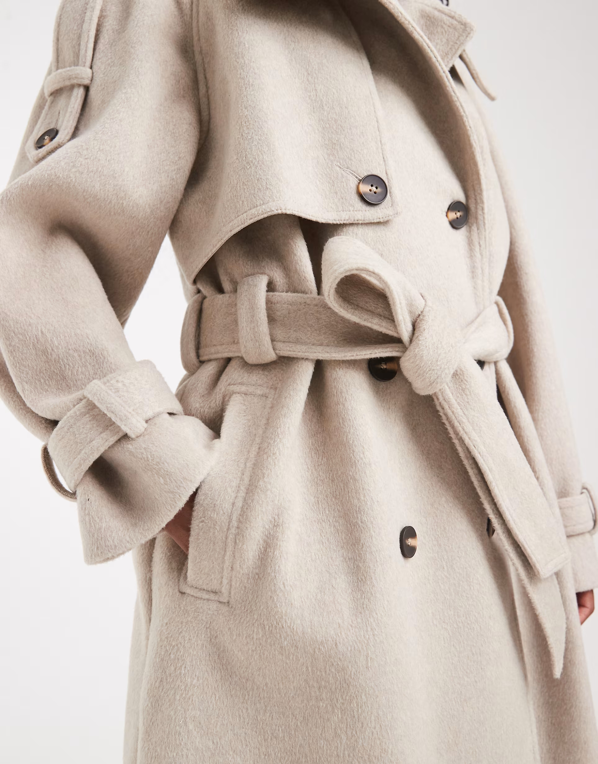 ASOS DESIGN brushed longline funnel neck trench coat in oatmeal melange | ASOS | ASOS (Global)