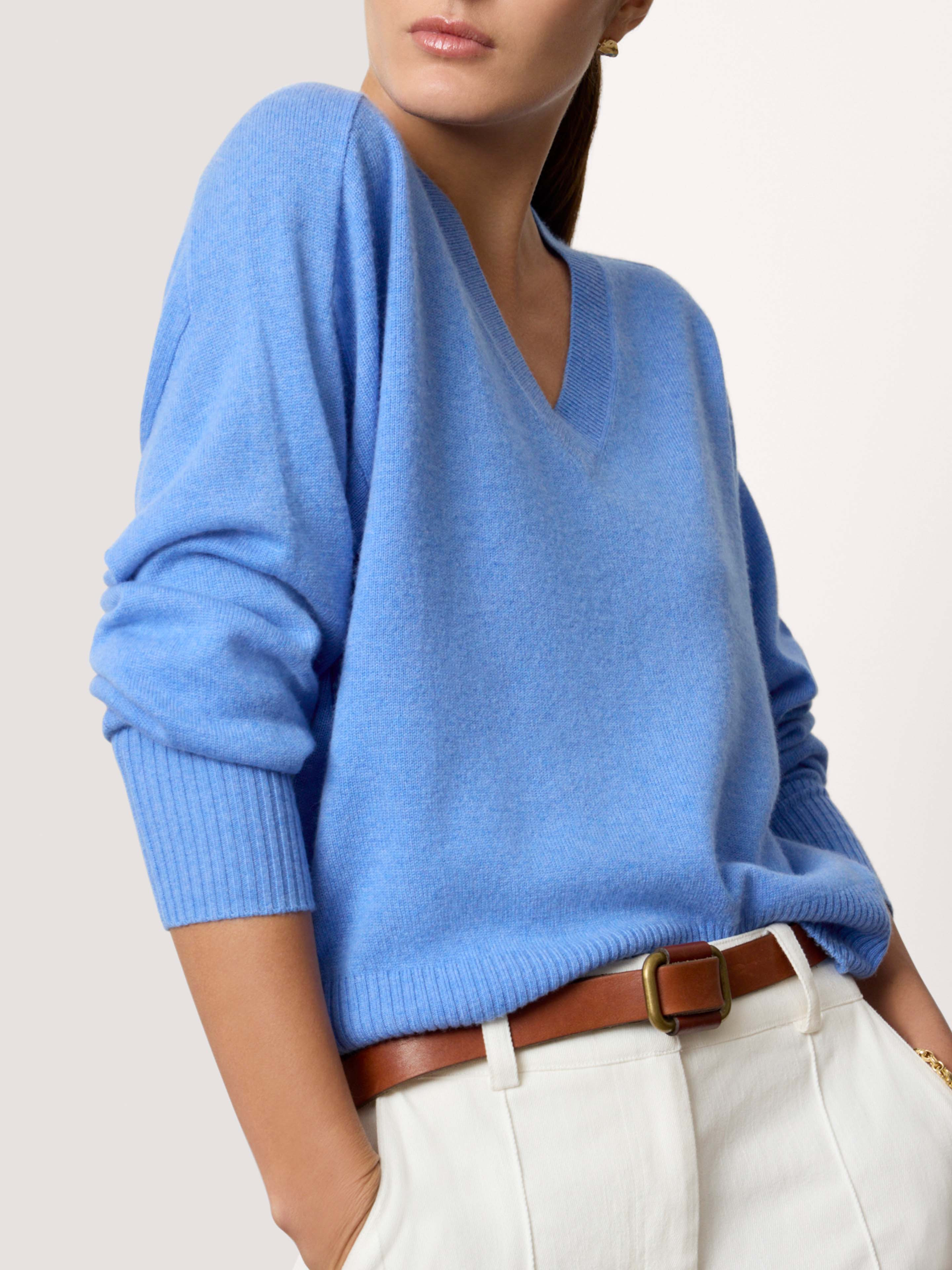 Women's Leia Vee Cashmere Sweater in Cali Blue Mélange | Brochu Walker | Brochu Walker