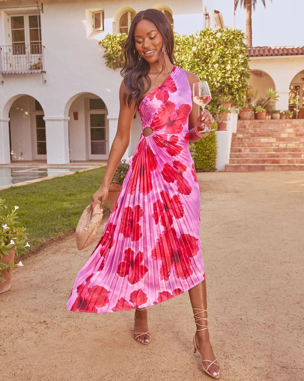 Modern Day Glam Printed One Shoulder Asymmetrical Maxi Dress | VICI