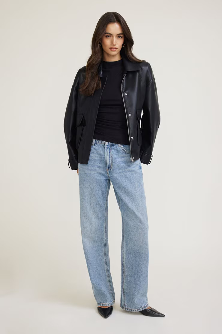 Oversized Faux Leather Aviator Jacket | Dynamite Clothing