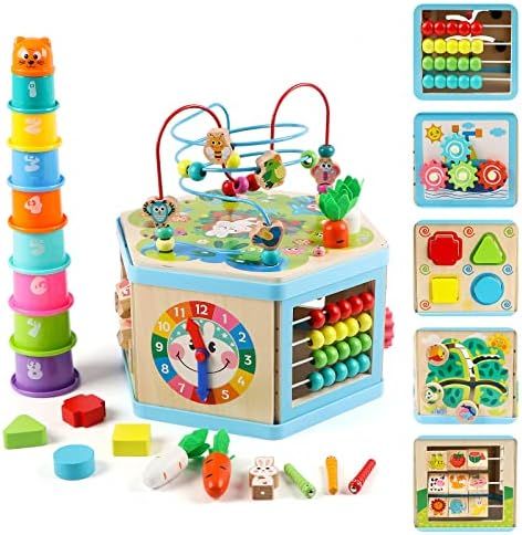 Vomocent Wooden Activity Cube for 1 Year Old Kids, Educational Learning Bead Maze for Toddler Age... | Amazon (US)