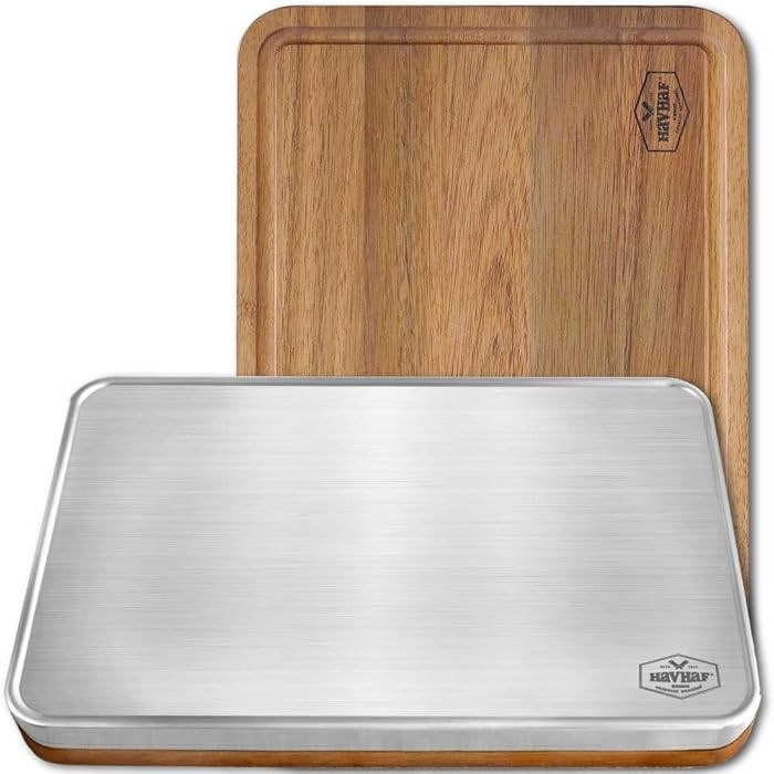 Stainless Steel Cutting Boards For Kitchen With Lip(Wood & Metal, 15"x10") - Non Plastic Non Toxi... | Amazon (US)