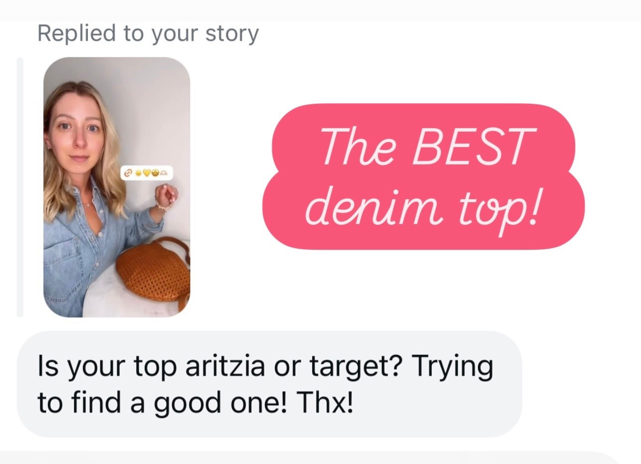 Fave closet staple shirt! 

Top: XS (color: (color:  7 Yrs Pctr Ths Bleu) 

Casual outfits, Aritzia, denim tops 


#LTKmomlife #LTKootd #LTKSaleAlert