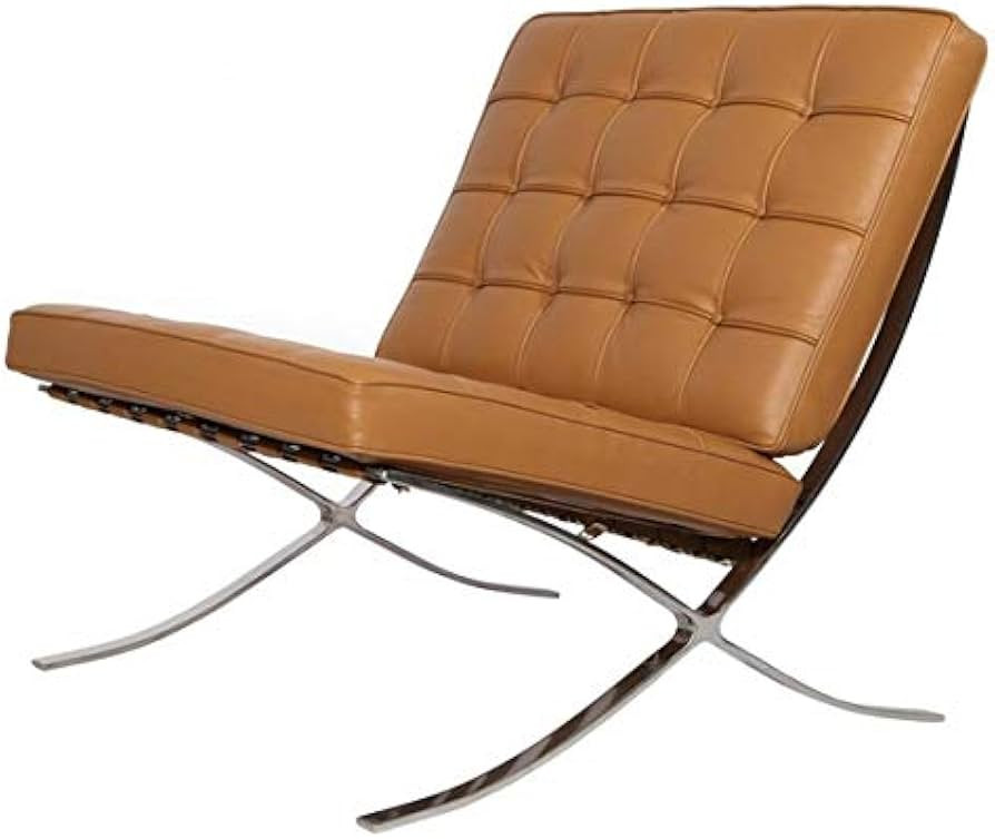Premium Pavilion Chair - Solid Stainless Steel Frame Italian Leather Light Brown Terracotta | Amazon (US)