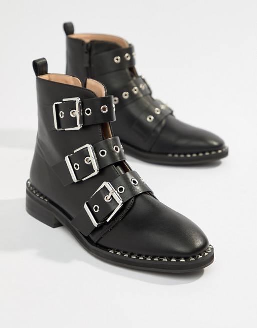 RAID Jack Black Studded Buckle Detail Flat Boots | ASOS US