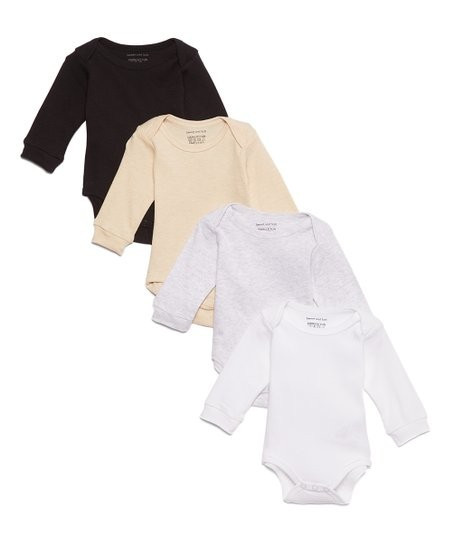 Gray & Black Four-Piece Long-Sleeve Bodysuit Set - Newborn & Infant | Zulily