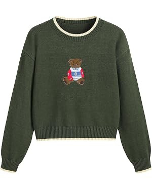 CIDER Women's Fall Sweaters Long Sleeve Cute Sweaters Bear Graphic Crewneck Soft Knit Casual Crop... | Amazon (US)
