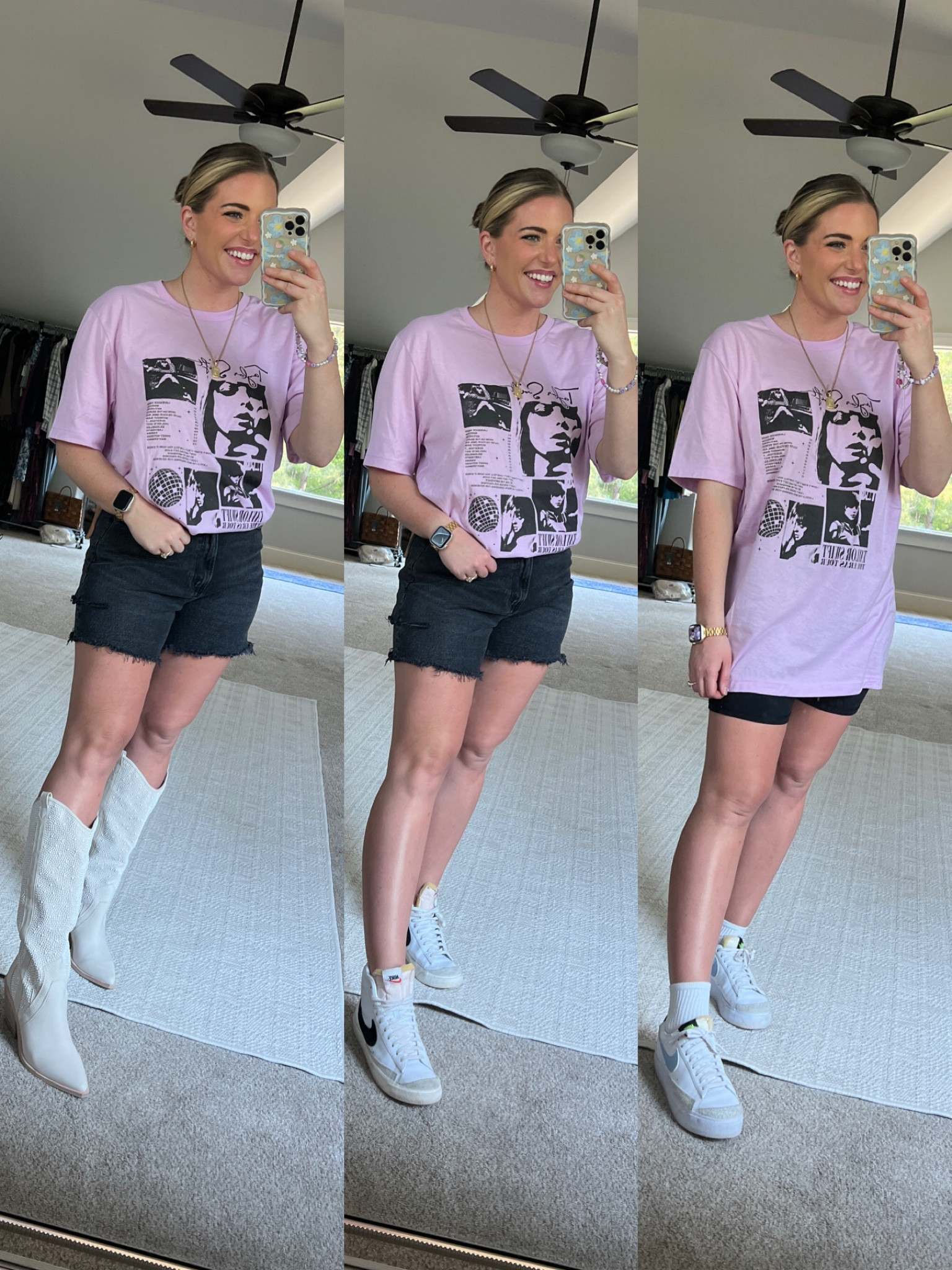 Taylor swift concert outfit! 🤠
⭐️ Code MORGAN for 25% off my Taylor Swift tee - sized up 2 to the XL for a v oversized & comfy fit. ⭐️
Black denim shorts sized up 1 to the 30 
Fav bike shorts. TTS - M 5”
Boots & sneakers TTS 

Concert outfit western outfit cowboy boots cowgirl boots country concert Nashville tswift eras concert outfit ideas taylor swift eras outfit 


#LTKFestival #LTKunder50 #LTKFind