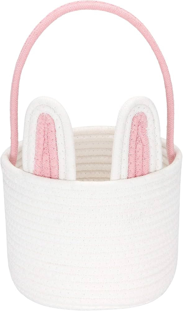 Sea Team Easter Bunny Basket for Eggs Hunt, Easter Eggs Bucket, Small Woven Cotton Rope Tote Bag ... | Amazon (US)