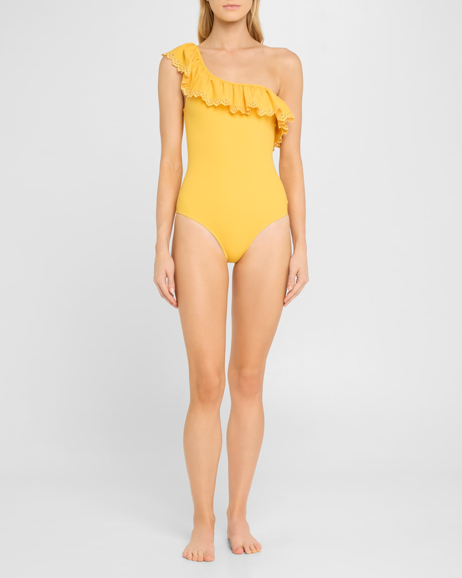 Ulla Johnson Solara Embroidered Flutter One-Piece Swimsuit | Neiman Marcus