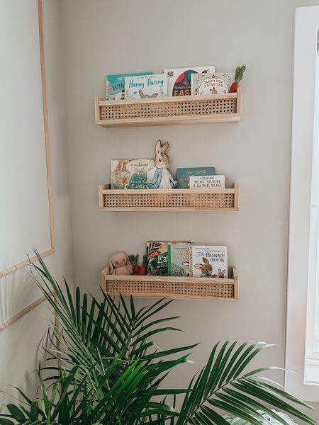 spring + easter children’s book shelf refresh! love how these natural wood shelves and cane webbing turned out! 💛 


#LTKunder50 #LTKhome #LTKbaby