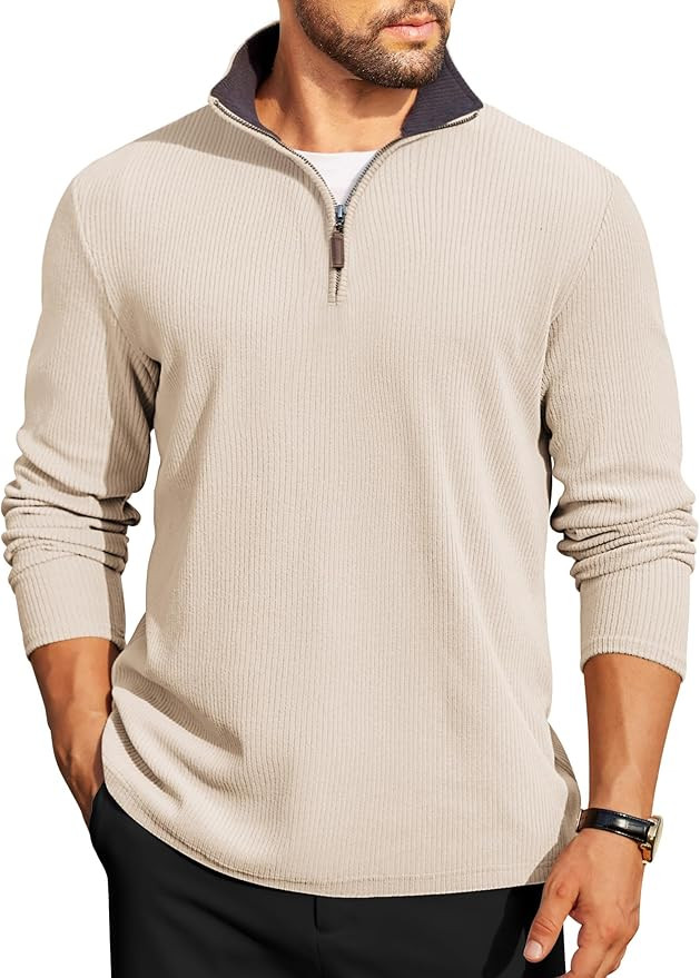COOFANDY Mens Quarter Zip Pullover Lightweight Sweater Casual Long Sleeve Corduroy Half Zip Sweat... | Amazon (US)