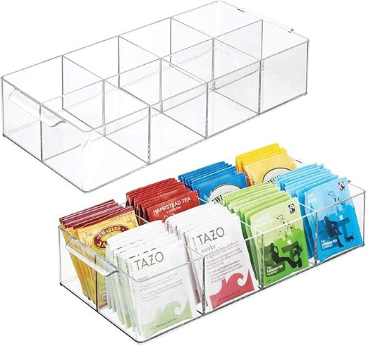 mDesign Compact Plastic Tea Storage Organizer Caddy Tote Bin - 8 Divided Sections, Built-in Handl... | Amazon (US)