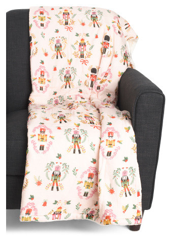 Pink Nutcracker Bows Cotton Gauze Reversible Throw | TJ Maxx