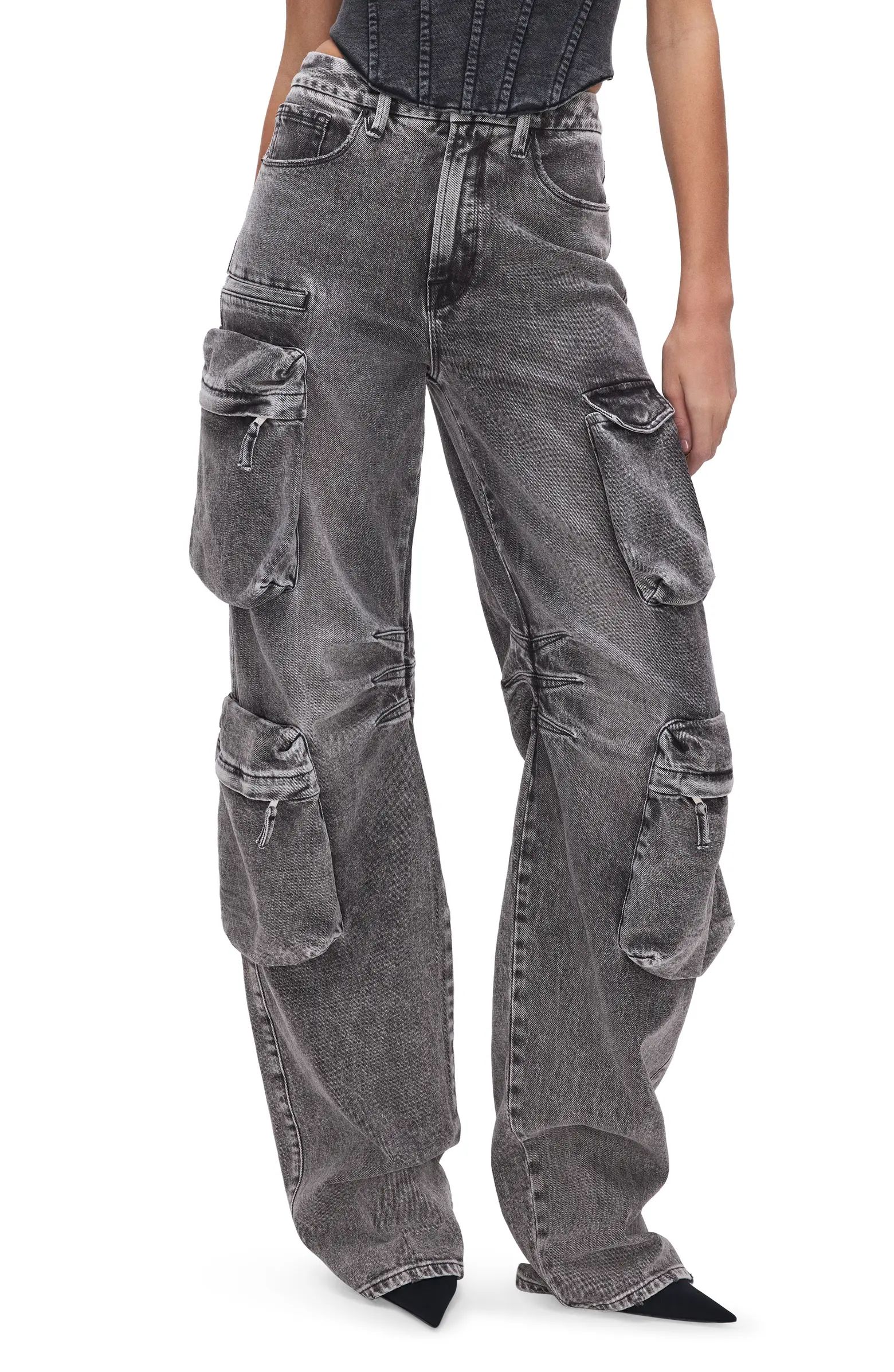 Good American Wide Leg Denim Cargo Jeans | Nordstrom | Nordstrom