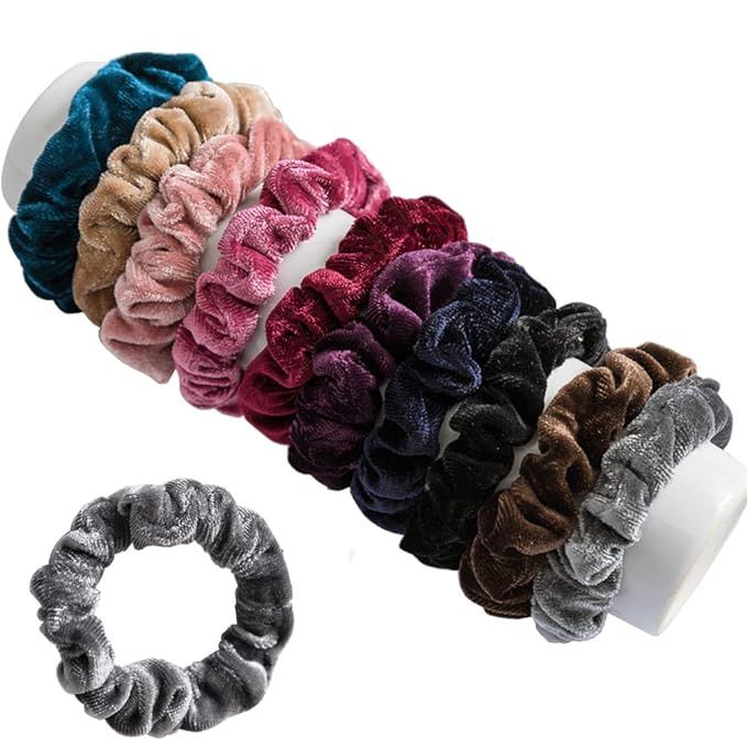 10 Pcs Hair Ties Velvet Scrunchies, KINGMAS Elastic Flannelette Hair Bands Scrunchy Hair Ropes Wo... | Amazon (US)