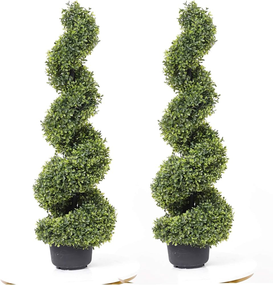 35 Inch Artificial Boxwood Topiary Tree Spiral Plants Fake Faux Plant Decor in Plastic Pot Green ... | Amazon (US)