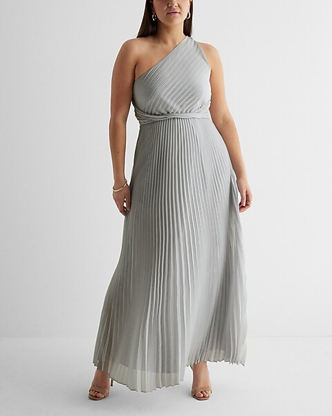 One Shoulder Twist Front Pleated Maxi Dress | Express