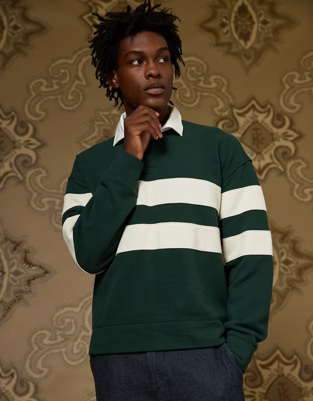 AE x Tru Kolors Pique Rugby Sweatshirt | American Eagle Outfitters (US & CA)