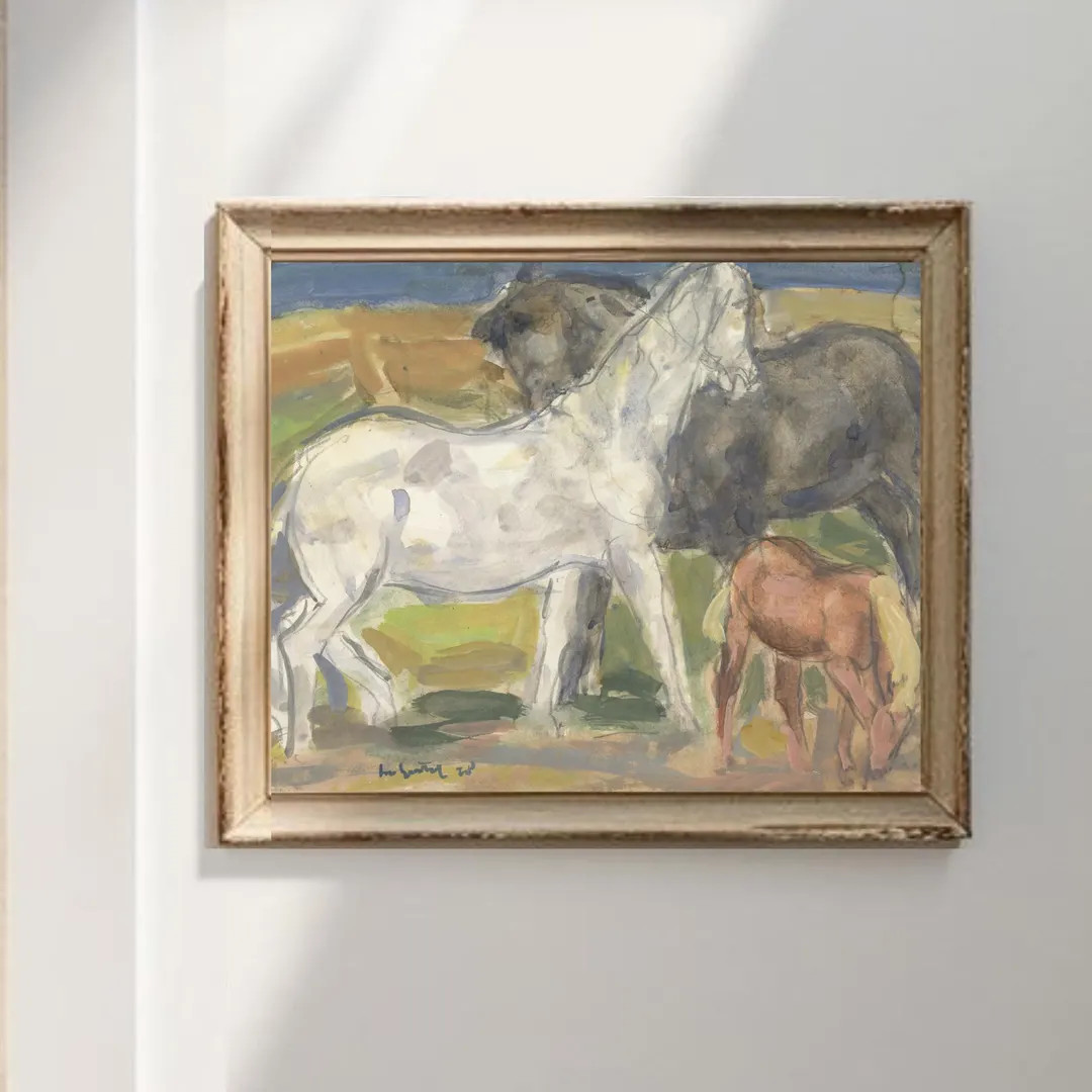 Vintage Colourful Abstract Horse Painting Print Horses Wall Art Modern Farmhouse Cottage Home Dec... | Etsy (US)