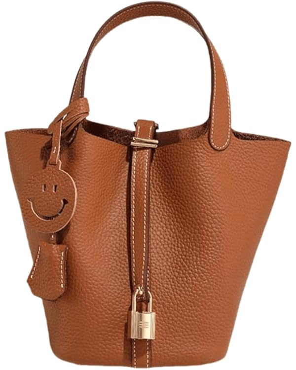 Genuine Leather-Handbags,Bucket-Vegetable Basket-Elegant & Fashionable- with Lock-Portable,fashio... | Amazon (US)