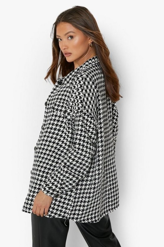 Dogtooth Wool Look Shacket | Boohoo.com (US & CA)
