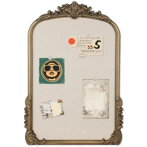 Arch Fabric Pin Board, 19" x 27" Vintage Bulletin Board with Gold Frame - Ornate Large PinBoard for Wall Decor, Home Office, Classroom, Studio, Bedroom to Display Photos, Notes, Reminders | Amazon (US)