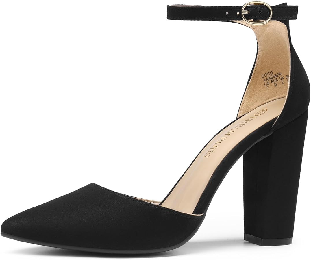 DREAM PAIRS Women's Coco High Heels Chunky Block Pumps Pointed Closed Toe Ankle Strap Dress Shoes | Amazon (US)