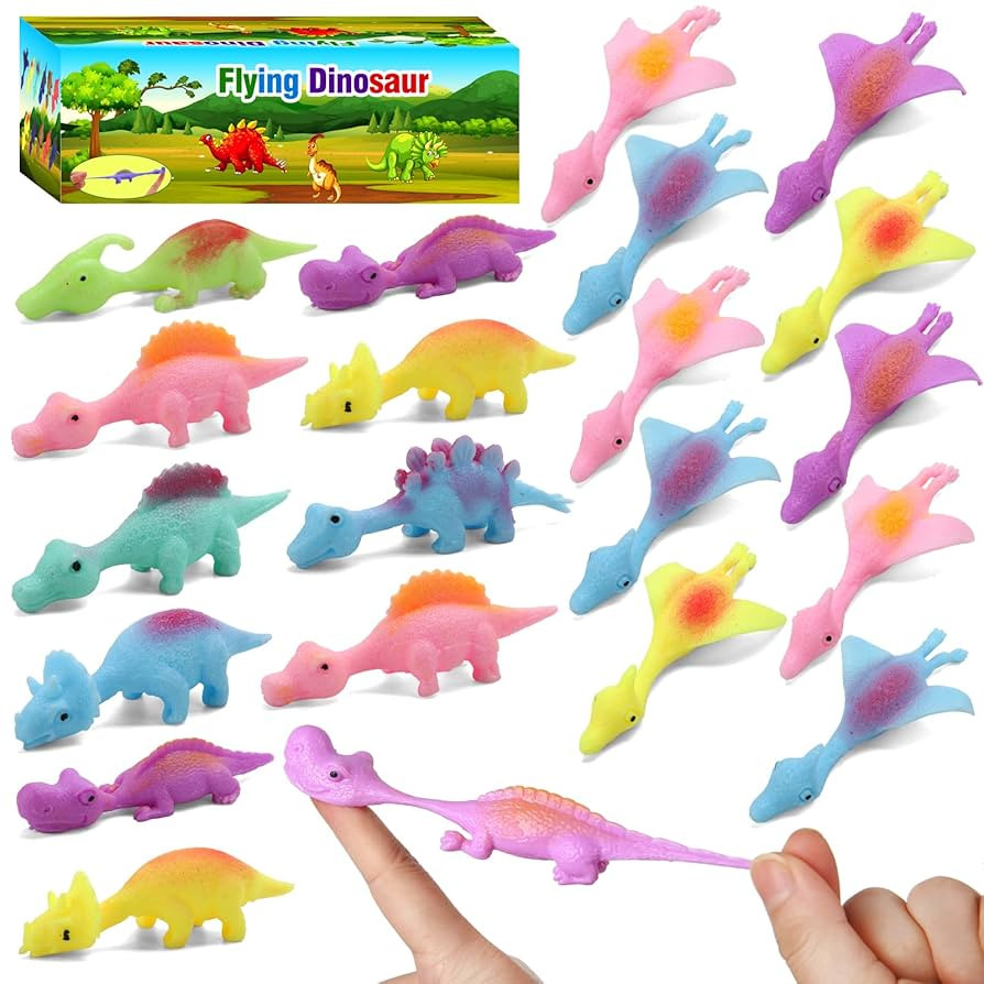 20 Pcs Slingshot Dinosaur Finger Toys, Halloween Toys Party Favors for Kids Sticky Rubber Dino Fl... | Amazon (US)