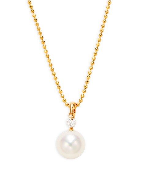 ​18K Yellow Gold, 8-8.5 MM Japanese Akoya Pearl & Diamond Pendant Necklace | Saks Fifth Avenue OFF 5TH