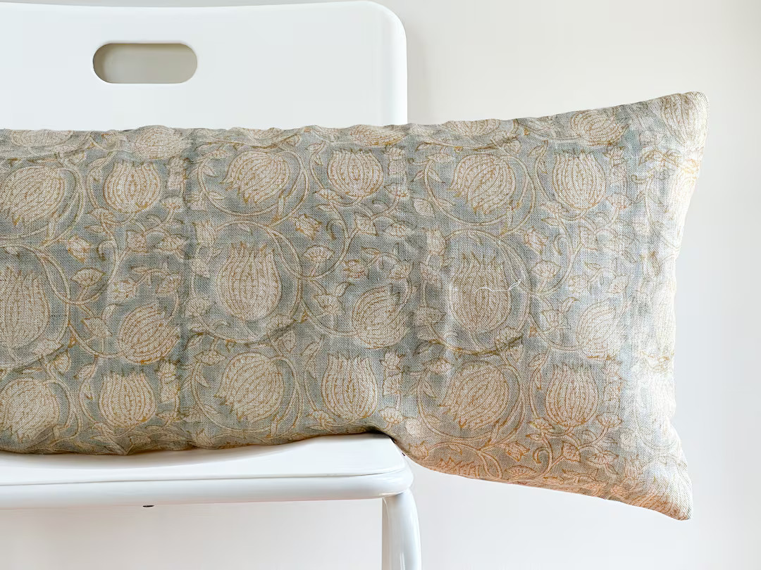 Lumbar Pillow, Block Print Pillow, Floral Pillow, Boho Pillow, Botanical Pillow, Farmhouse Decor ... | Etsy (US)