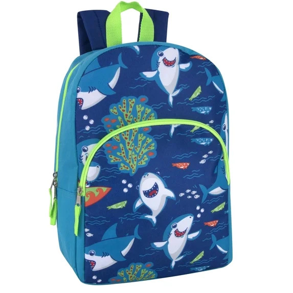 15"L Playful Printed Backpack with Padded Shoulder Straps and Front Zipper Pocket for Camp, Trave... | Walmart (US)