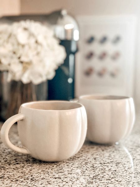 Fall Coffee Mugs. Pumpkin Mugs. Pottery Barn mugs. White kitchen. Cuisinart Coffee Maker. Coffee Bar. #potterybarn 

#LTKunder50 #LTKhome #LTKSeasonal
