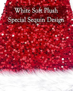 Long Santa Hat Christmas Hat Sequin Plush Xmas Hats for Christmas New Year Festive Party Supplies | Amazon (US)