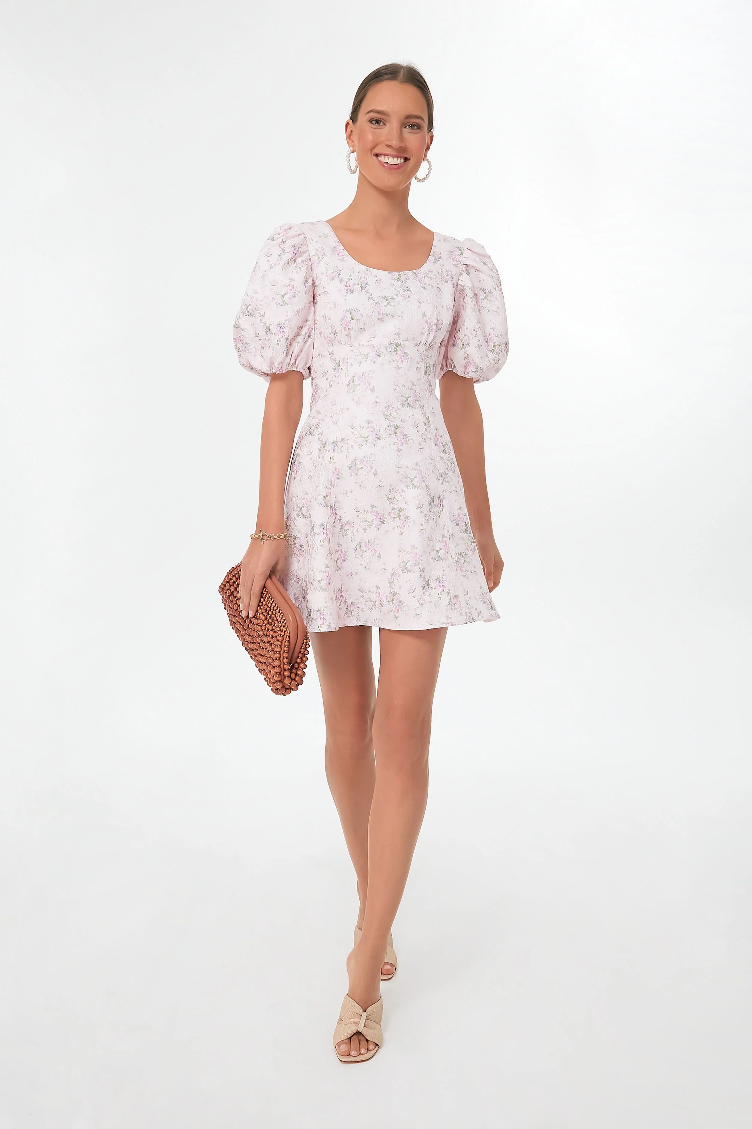 Pink Jacquard Empire Ella Mini Dress | Tuckernuck (US)