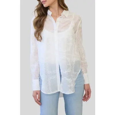 ZOE AND CLAIRE Transparent Embroidered Shirt in Ivory at Nordstrom, Size Small | Nordstrom