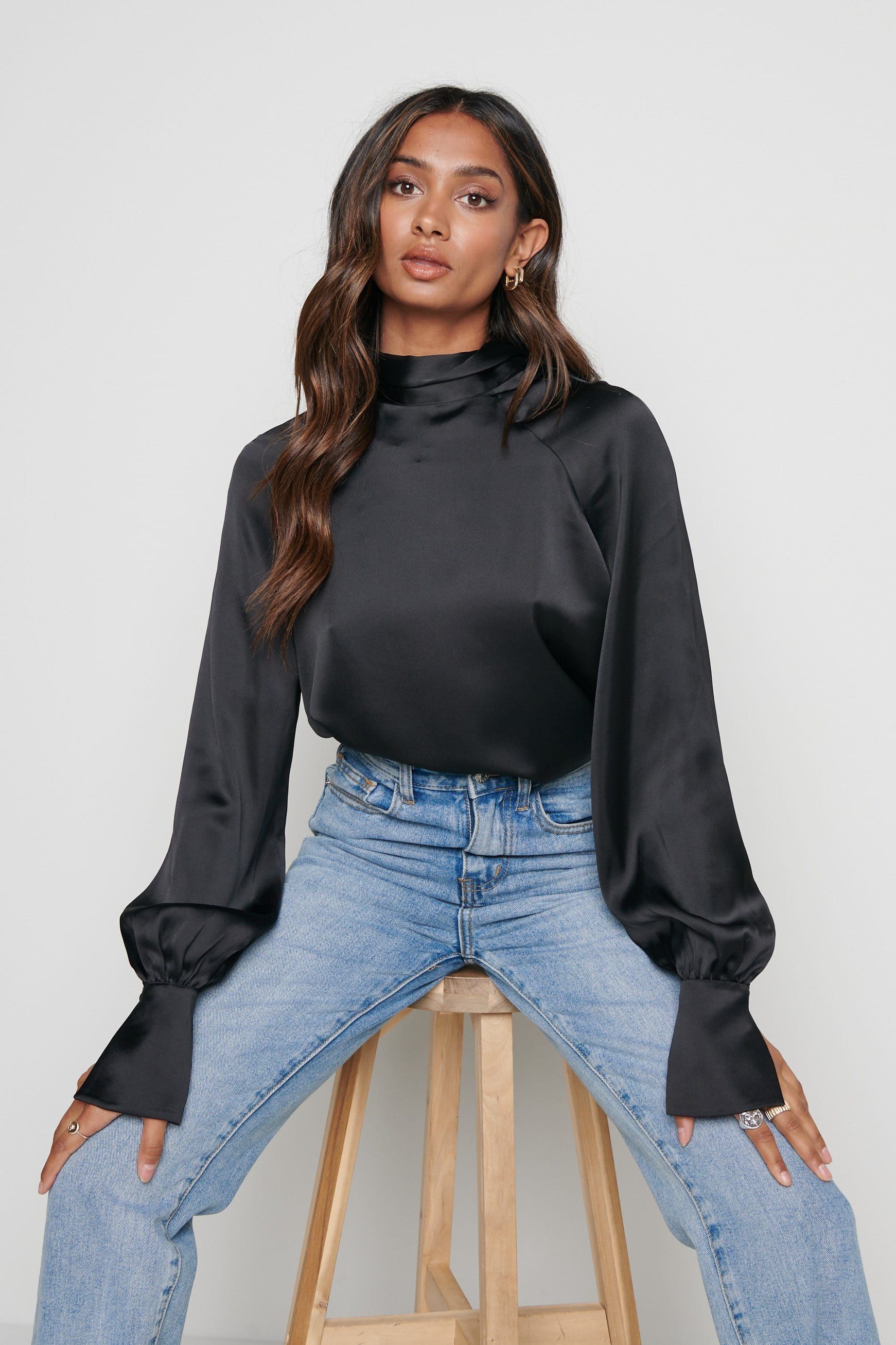 Hailee High Neck Tie Blouse | Pretty Lavish (UK)