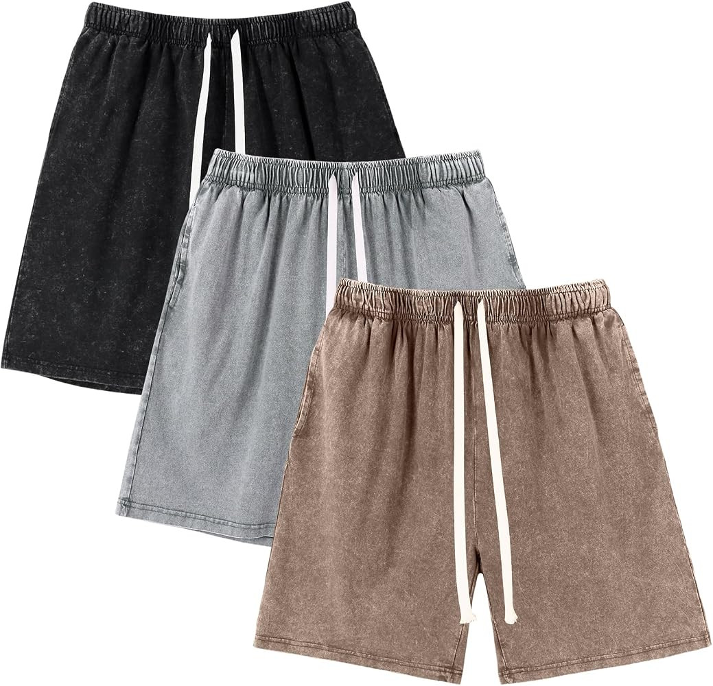 Gihuo Mens Sweat Shorts Cotton Athletic Shorts Vintage Acid Wash Drawstring Workout Shorts | Amazon (US)