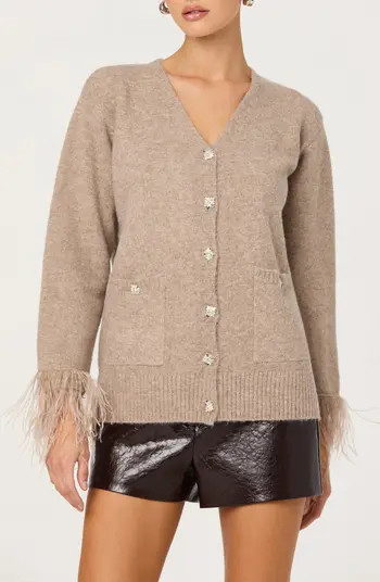 ASTR the Label Grie Crystal Embellished & Feather Trim Cardigan | Nordstrom | Nordstrom