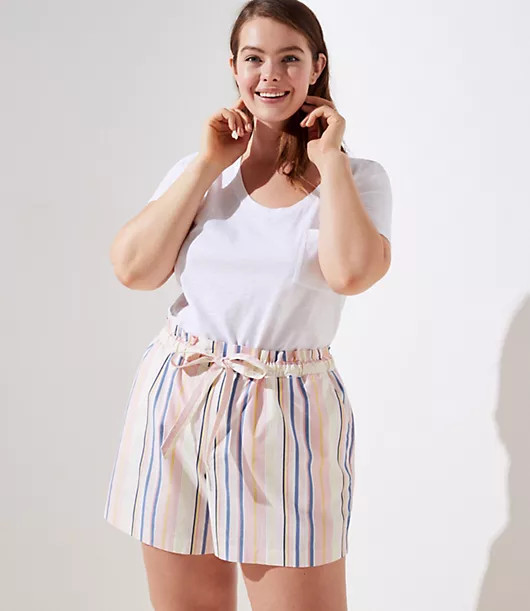 LOFT Plus Striped Tie Waist Shorts | LOFT