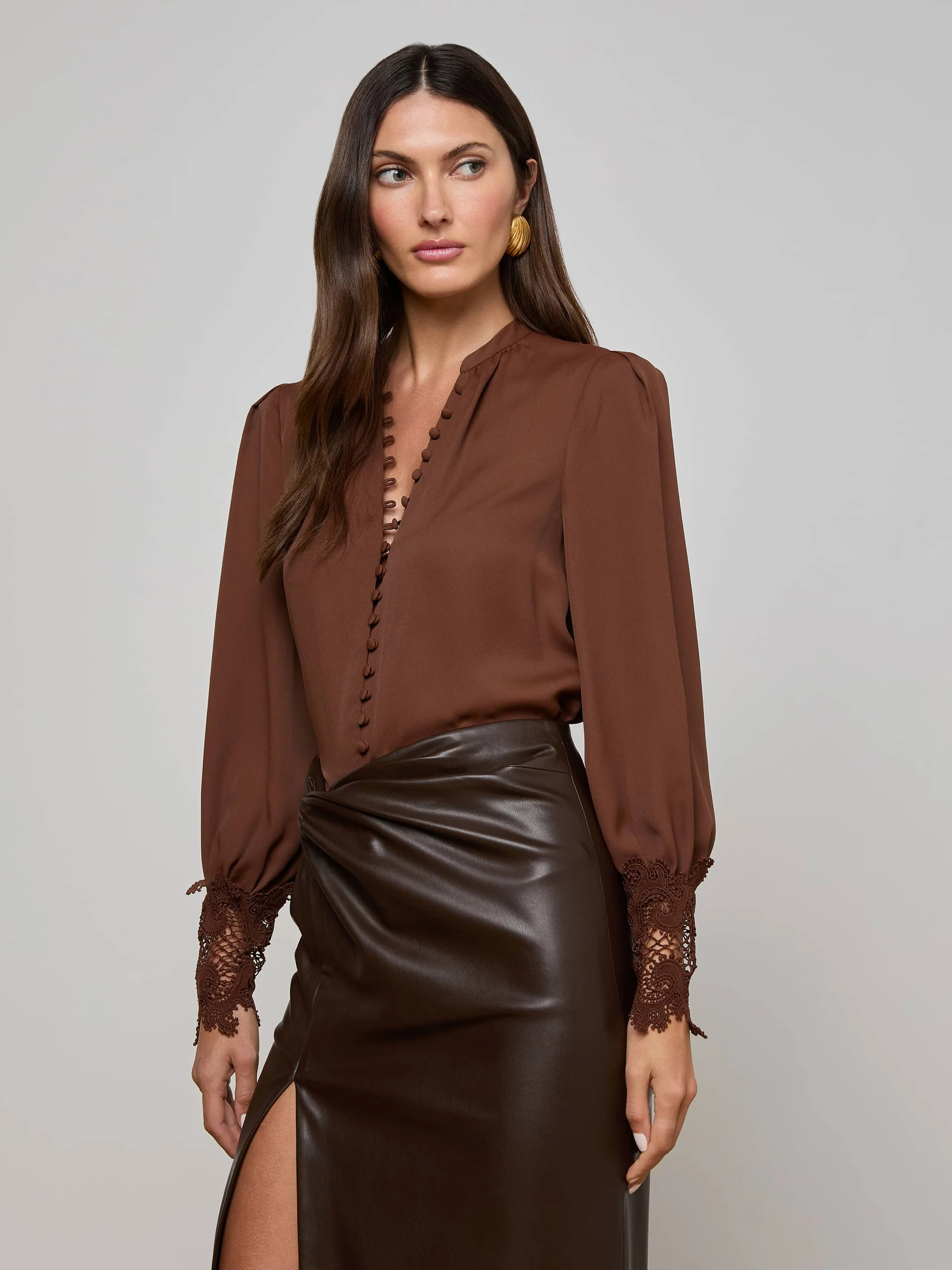 Ava Blouse in Hot Fudge | L'AGENCE | L'Agence