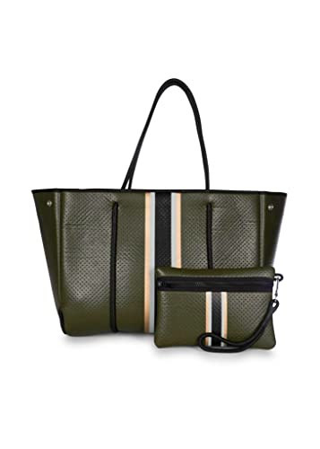 Haute Shore - Greyson Envy Neoprene Tote Bag, Olive W/Rose Gold, Beige, Black Stripe | Amazon (US)