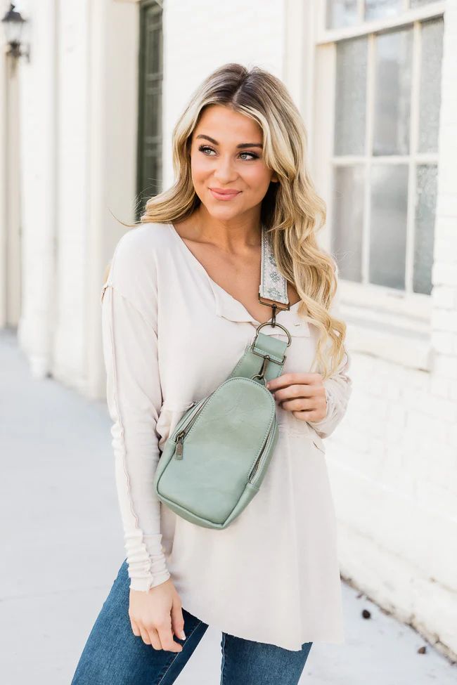 All The Feels Sage Sling Bag With Removable Printed Strap | Pink Lily