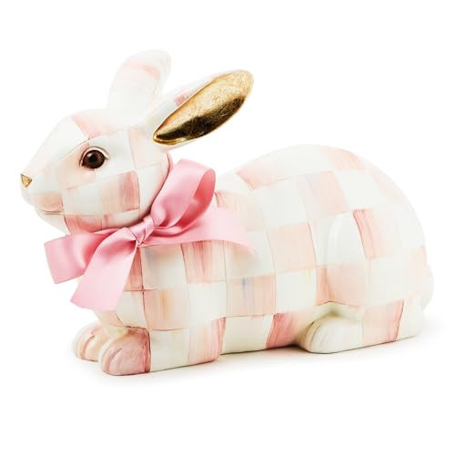 MACKENZIE-CHILDS Bunny Figurine, Rabbit Figurine Decoration for Spring, Resting, Pink-and-White Rosy Check | Amazon (US)