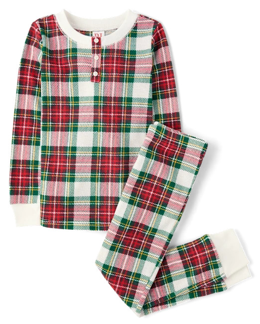 Unisex Kids Matching Family Christmas Long Sleeve Plaid Thermal Henley Pajamas - BUNNYS TAIL | Th... | The Children's Place