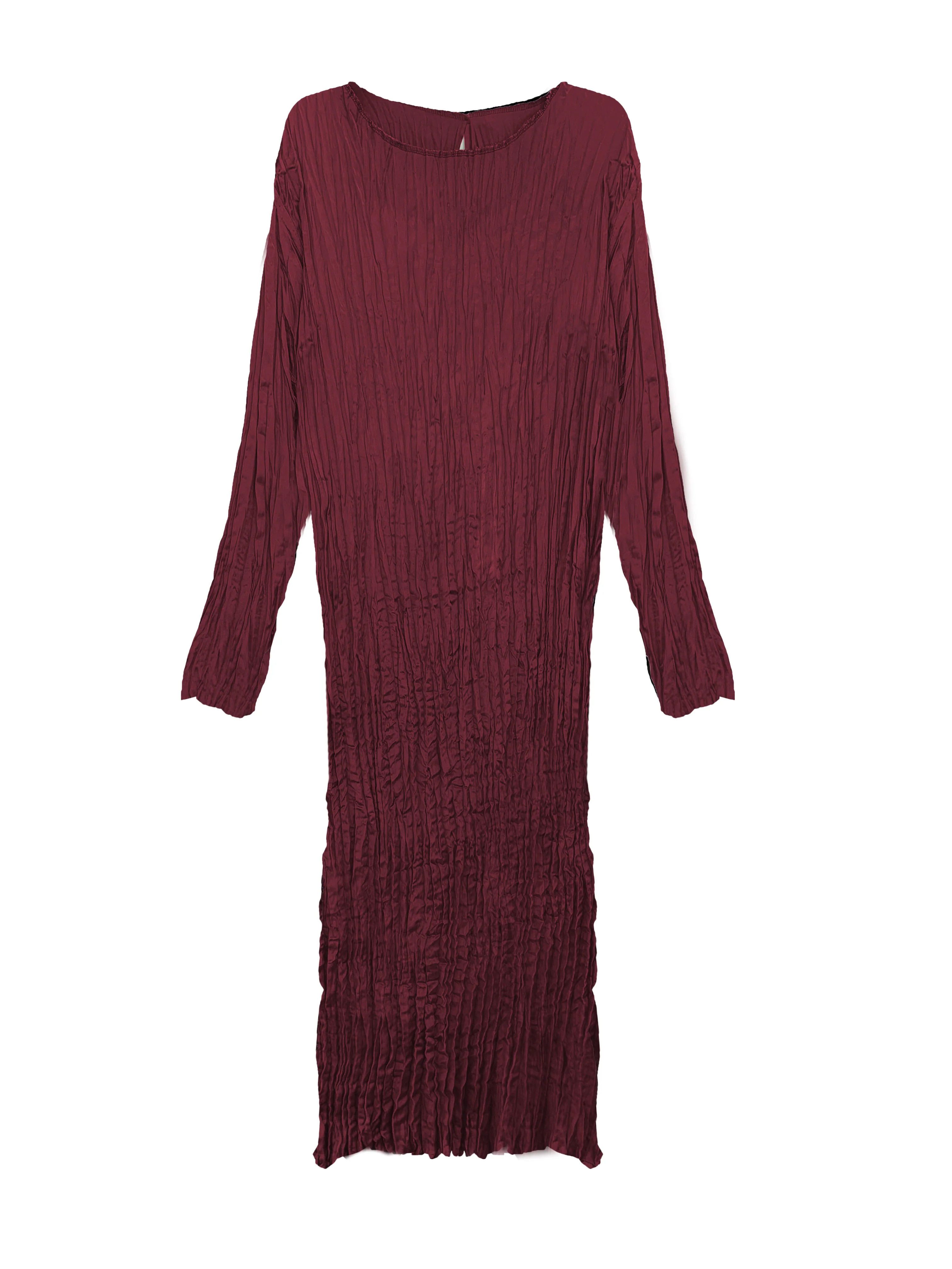 Lynda Reversible Satin Pleated Dress- Burgundy | BAACAL Limited, LLC